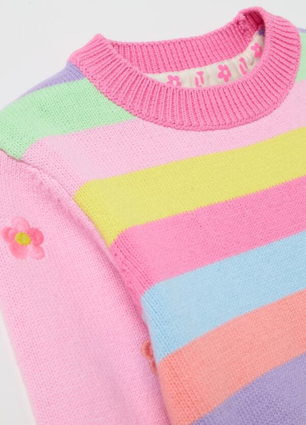 Ovs Pullover In Cotone A Righe Con Ricamo Fiorellini