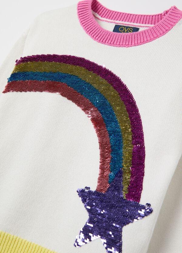 Ovs Pullover In Cotone Con Arcobaleno Di Paillettes