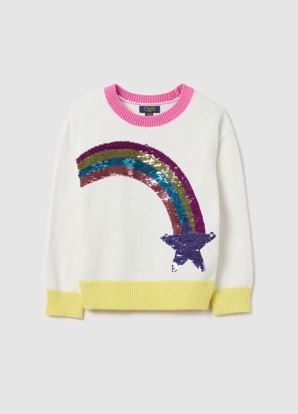 Ovs Pullover in cotone con arcobaleno di paillettes