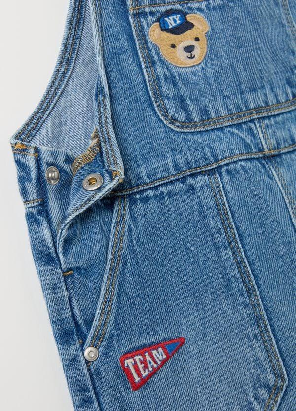 Ovs Salopette Carpenter In Denim Con Ricamo Animaletti