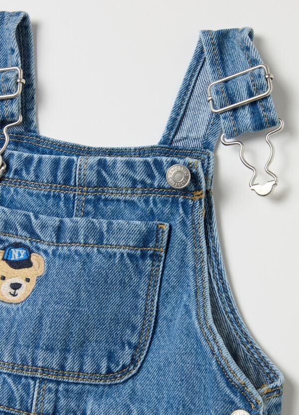 Ovs Salopette Carpenter In Denim Con Ricamo Animaletti
