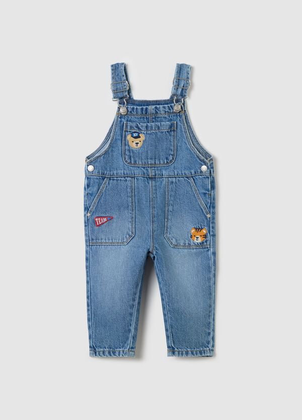 Ovs Salopette carpenter in denim con ricamo animaletti