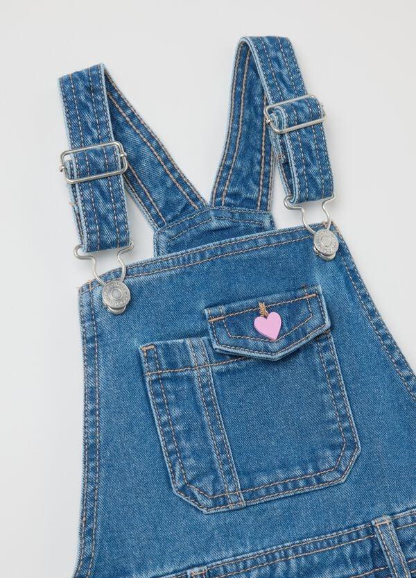 Ovs Salopette Gonna In Denim Con Strass E Patch "Love"