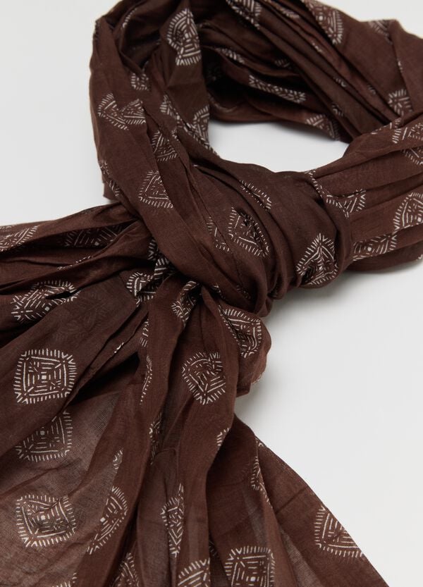 Ovs Sciarpa In Cotone Marrone Con Motivi Geometrici