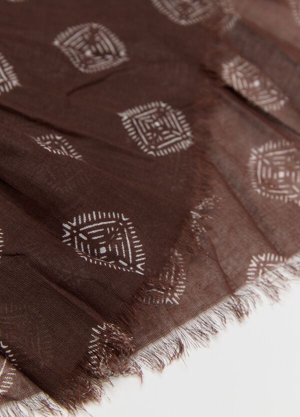 Ovs Sciarpa In Cotone Marrone Con Motivi Geometrici