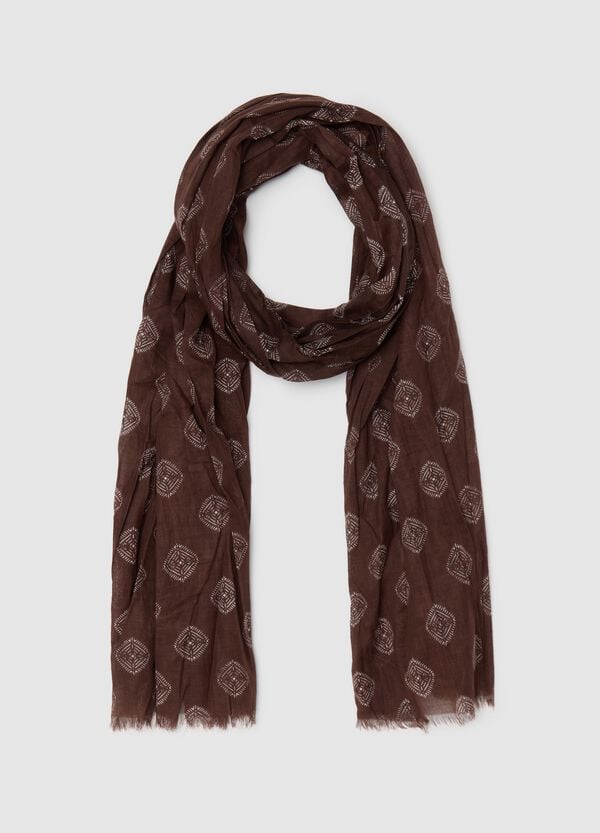 Ovs Sciarpa in cotone marrone con motivi geometrici