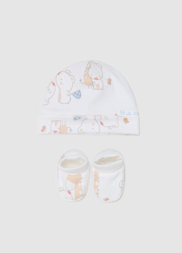 Ovs Set berretto e scarpine stampa orsetto e giraffa