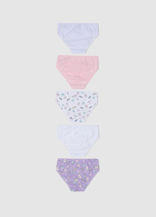 Ovs Set Cinque Slip In Cotone Con Fiocchetto E Stampa