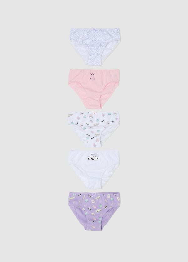 Ovs Set cinque slip in cotone con fiocchetto e stampa