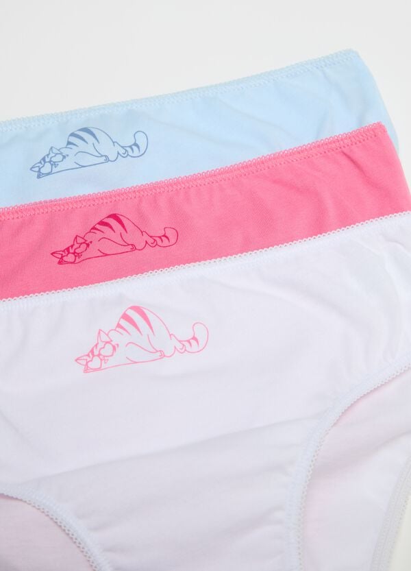 Ovs Set Cinque Slip In Cotone Con Stampa Gatto Addormentato