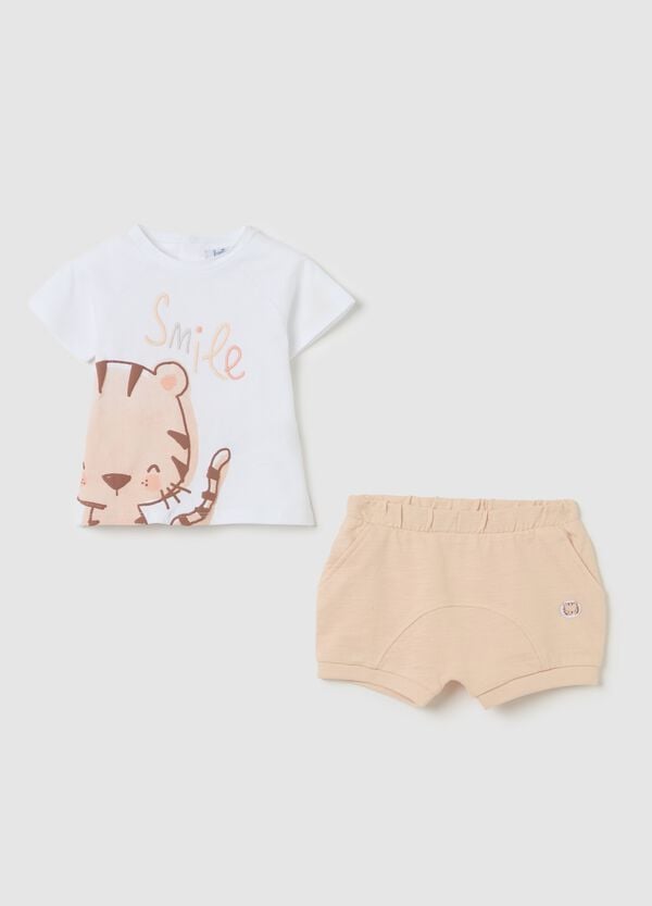 Ovs Set in cotone t-shirt con stampa tigrotto e shorts