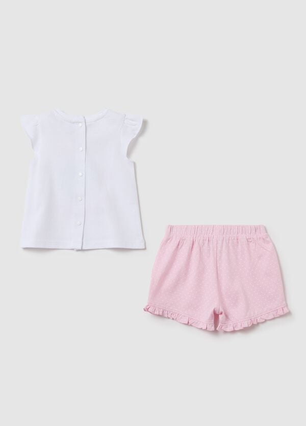 Ovs Set In Cotone T-shirt Ricamo "Happy Family" E Shorts
