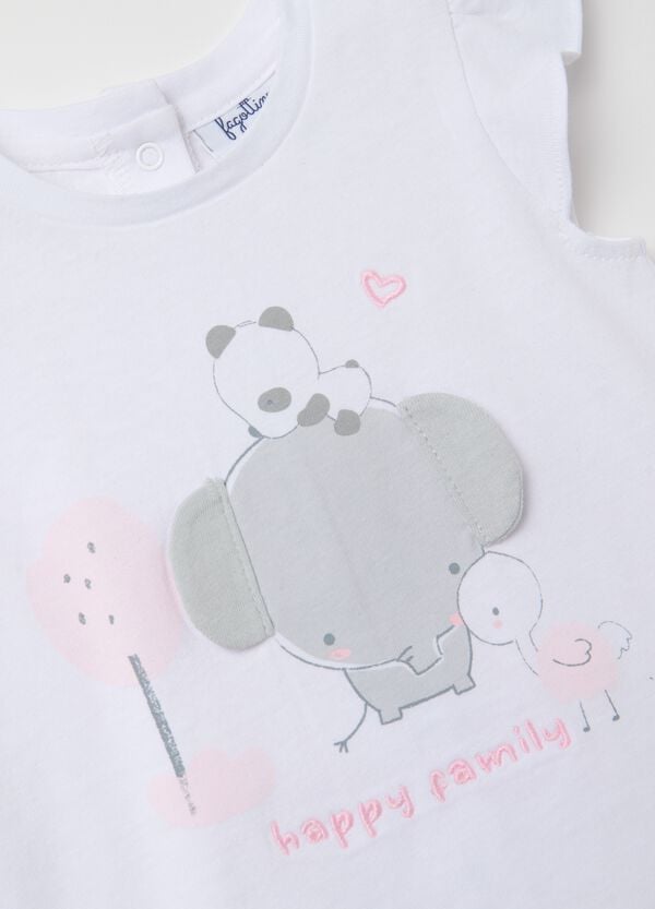 Ovs Set In Cotone T-shirt Ricamo "Happy Family" E Shorts