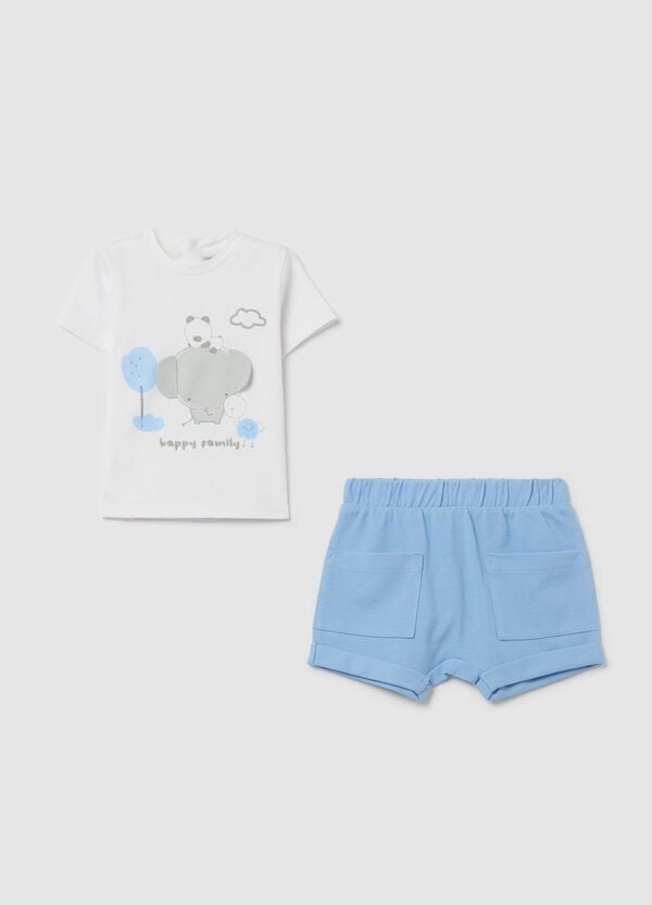 Ovs Set in cotone t-shirt ricamo "Happy Family" e shorts
