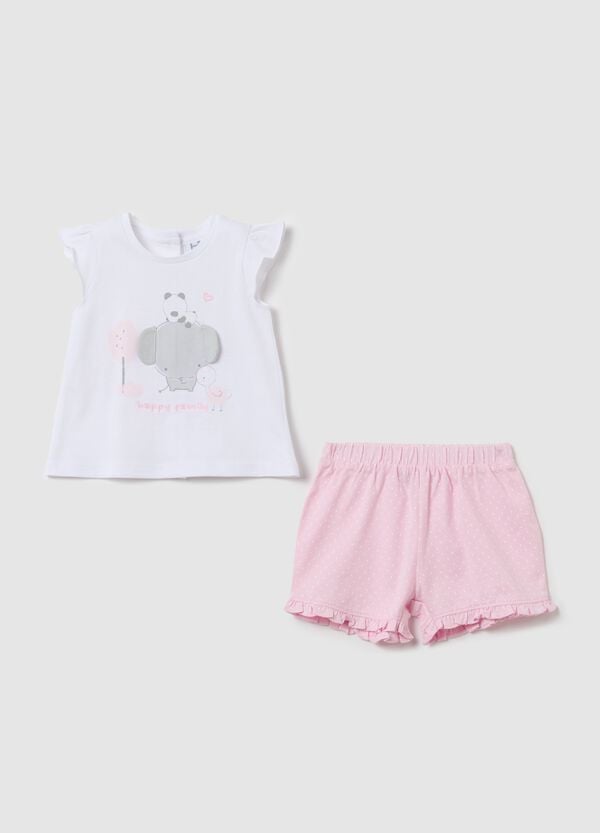 Ovs Set in cotone t-shirt ricamo "Happy Family" e shorts