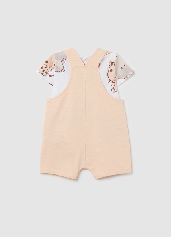 Ovs Set T-shirt Con Stampa E Salopette In Cotone Bianco Rosa