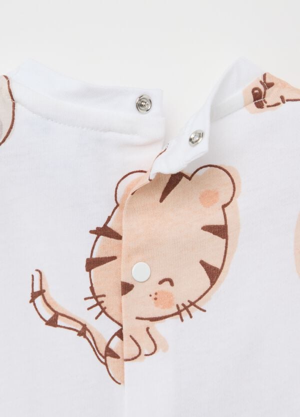 Ovs Set T-shirt Con Stampa E Salopette In Cotone Bianco Rosa