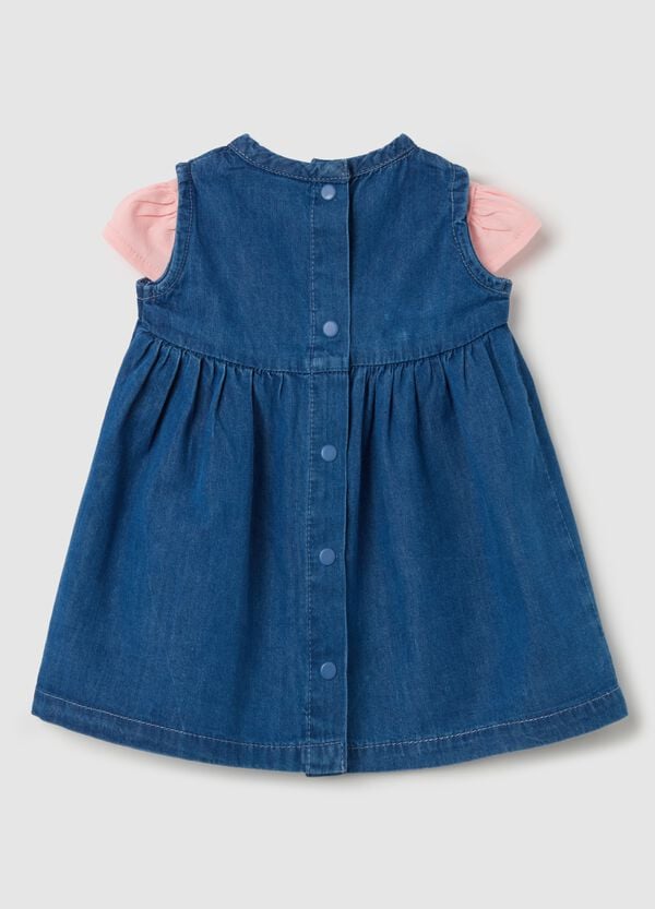 Ovs Set T-shirt In Cotone E Vestitino In Denim Con Ricamo