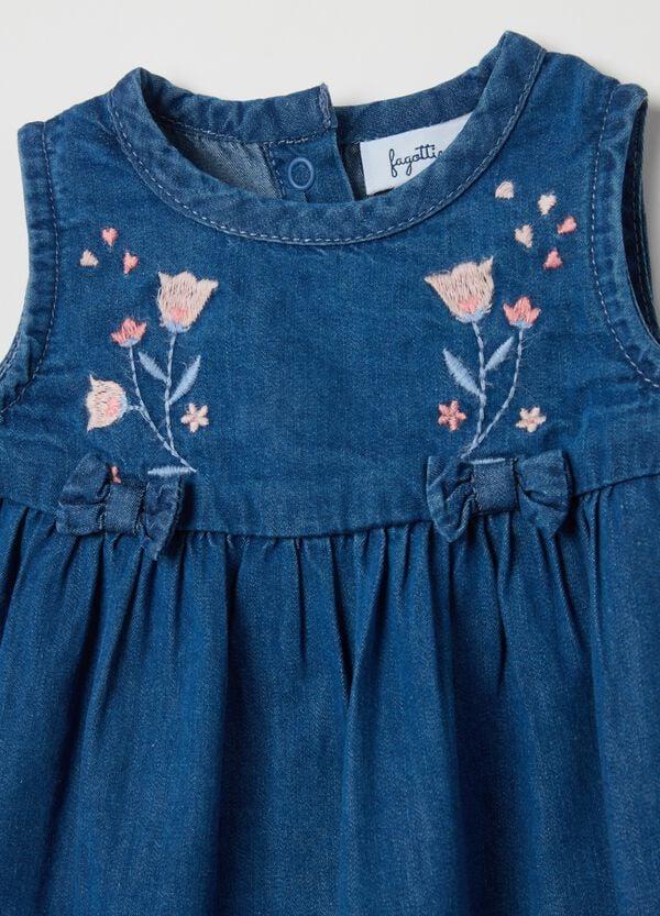 Ovs Set T-shirt In Cotone E Vestitino In Denim Con Ricamo