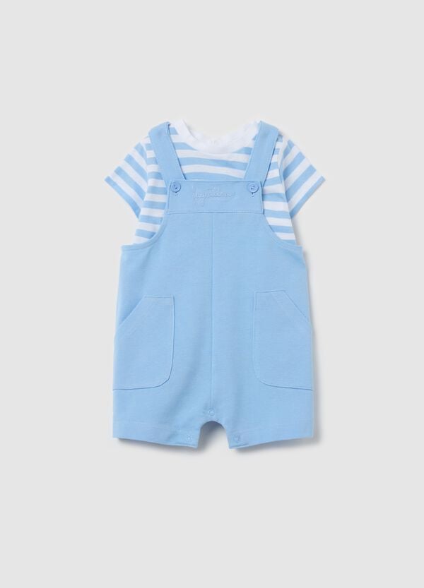 Ovs Set t-shirt in fantasia a righe e salopette in cotone
