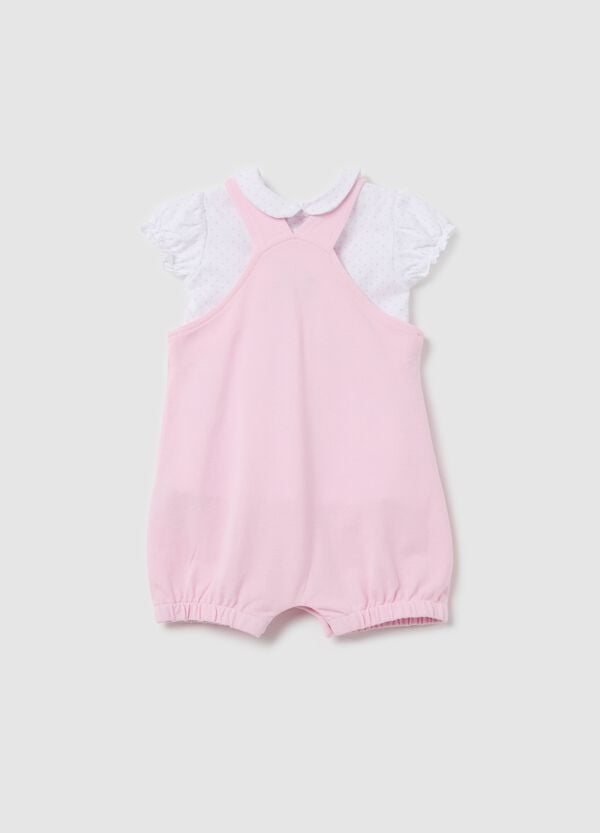 Ovs Set T-shirt In Fantasia Micro Pois E Salopette In Cotone
