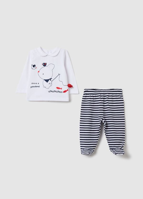Ovs Set top e ghettine in cotone con ricamo coniglietto
