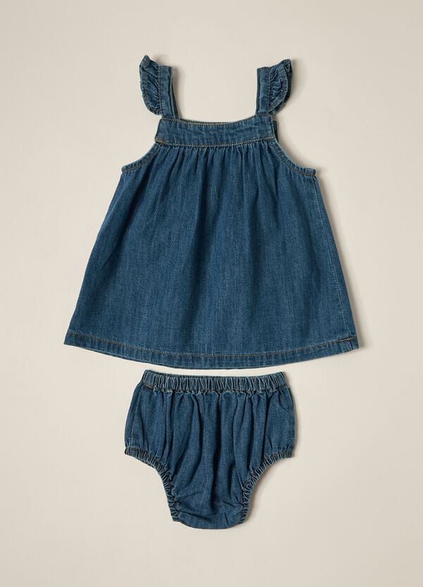 Ovs Set Vestito + Shorts In Denim Di Puro Cotone IANA Neonata