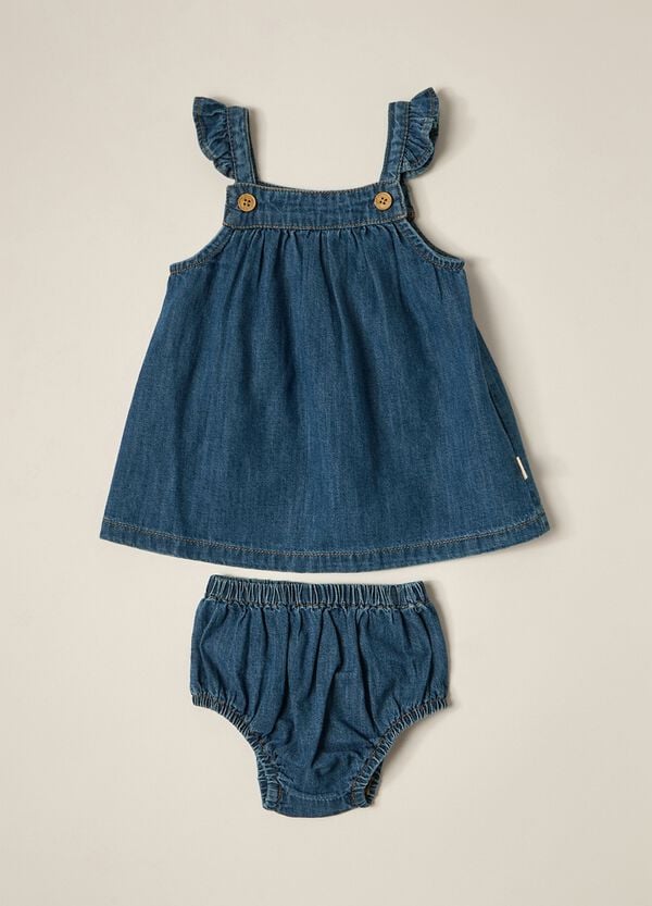 Ovs Set vestito + shorts in denim di puro cotone IANA neonata