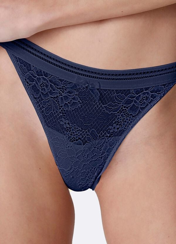 Ovs Slip In Cotone E Pizzo Elasticizzato Blu LOVABLE
