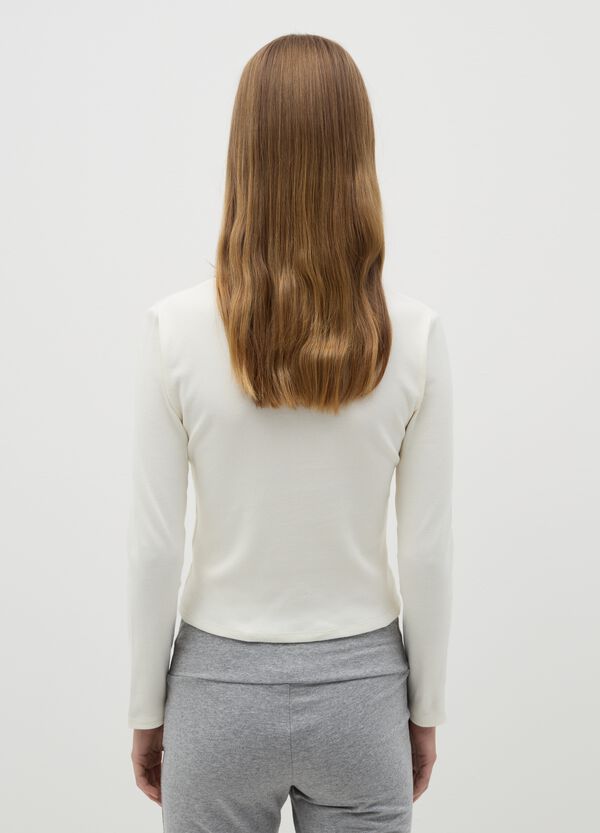 Ovs T-shirt A Costine Bianco Con Colletto A Contrasto