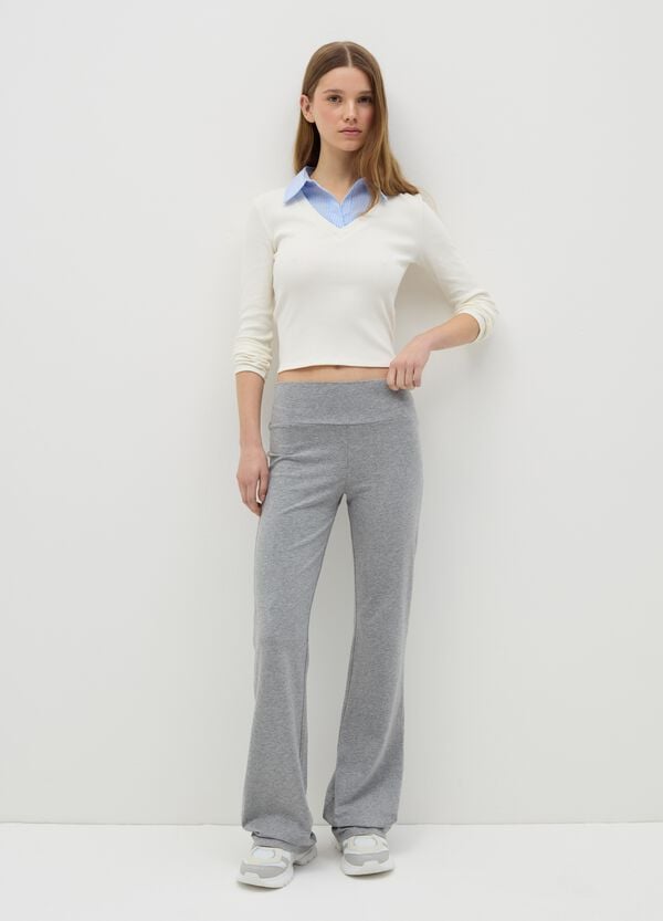 Ovs T-shirt a costine bianco con colletto a contrasto