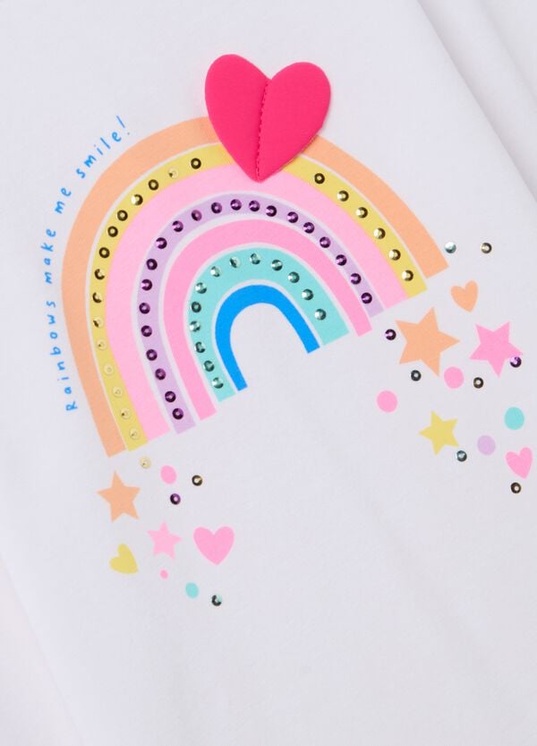 Ovs T-shirt A Maniche Lunghe Con Strass E Stampa Arcobaleno