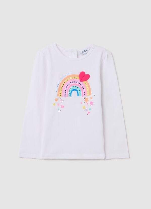 Ovs T-shirt a maniche lunghe con strass e stampa arcobaleno