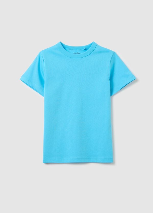Ovs T-shirt azzurra in cotone bio con scollo rotondo