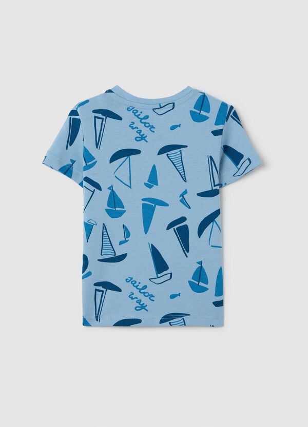 Ovs T-shirt Azzurra In Cotone Con Stampa Barche A Vela