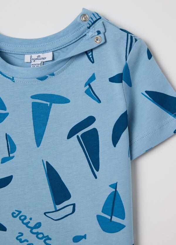 Ovs T-shirt Azzurra In Cotone Con Stampa Barche A Vela