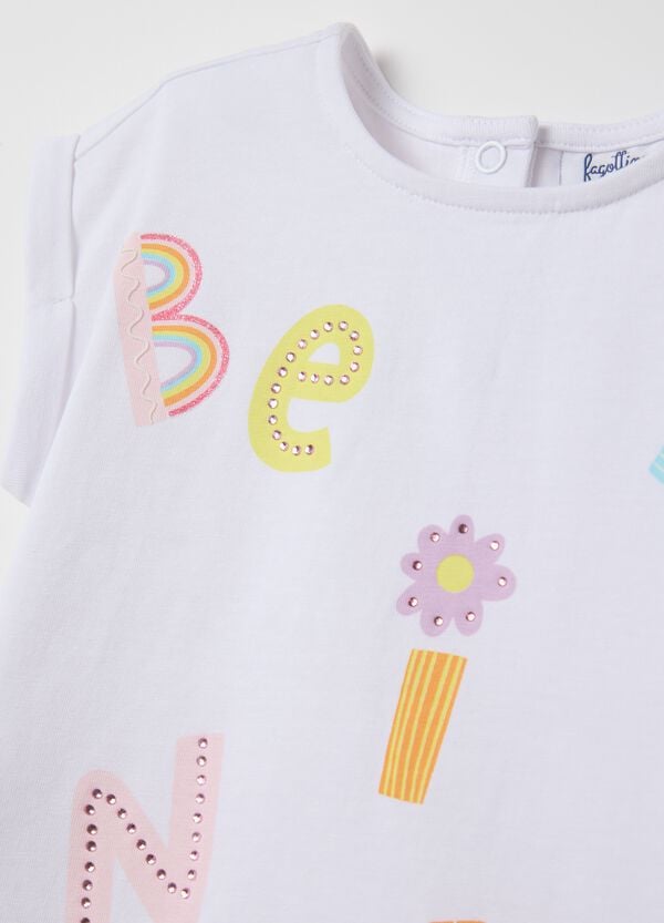 Ovs T-shirt Bianca Con Stampa E Applicazione Strass