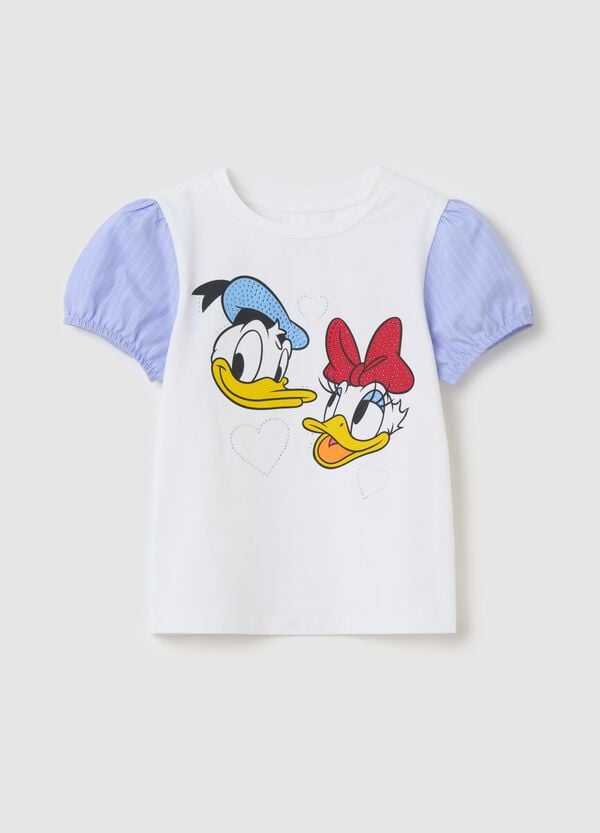 Ovs T-shirt con maniche a righe stampa Paperino e Paperina