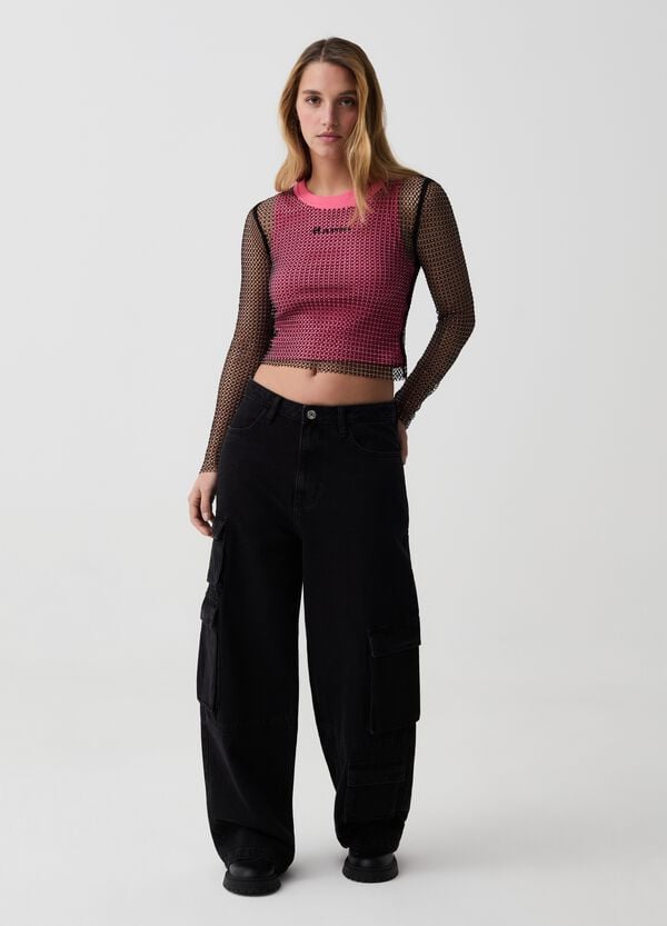 Ovs T-shirt Cropped A Rete Con Strass B.ANGEL X MARE FUORI