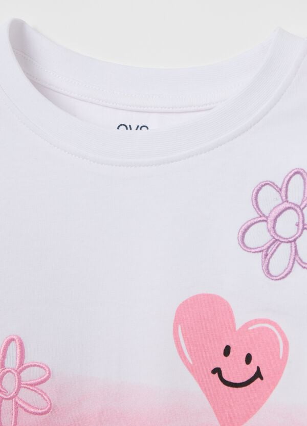 Ovs T-shirt Degradé Con Stampa Fiori E Ricamo Cuori