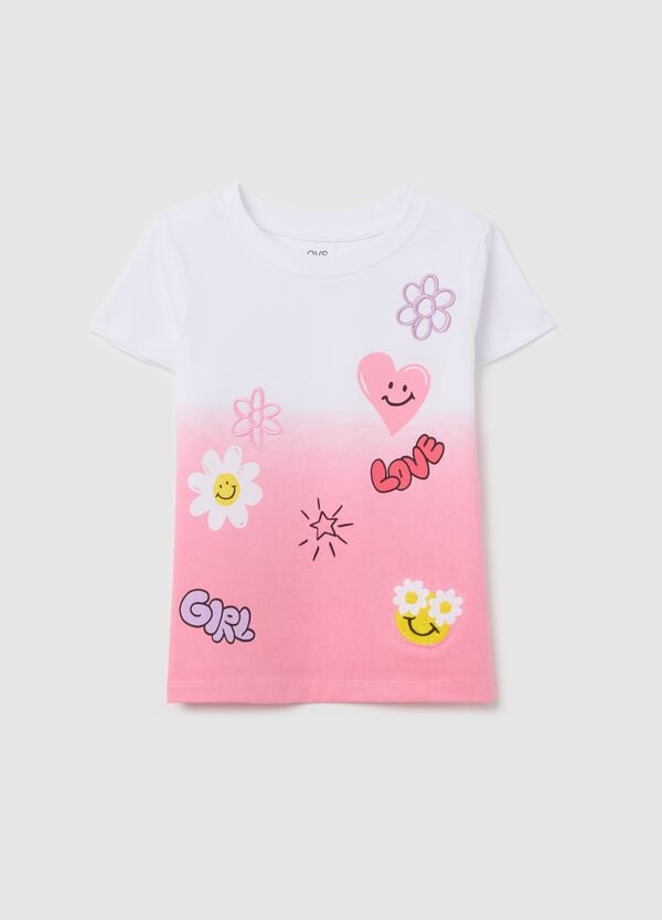 Ovs T-shirt degradé con stampa fiori e ricamo cuori