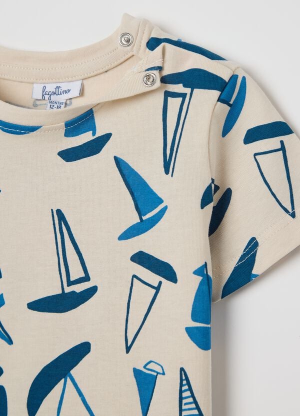 Ovs T-shirt Ecru In Cotone Con Stampa Barche A Vela