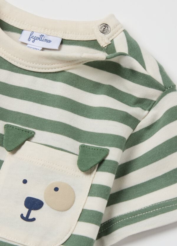 Ovs T-shirt In Cotone A Righe Con Tasca E Cagnolino