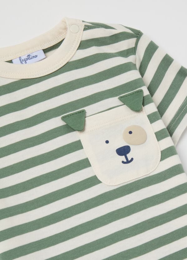 Ovs T-shirt In Cotone A Righe Con Tasca E Cagnolino