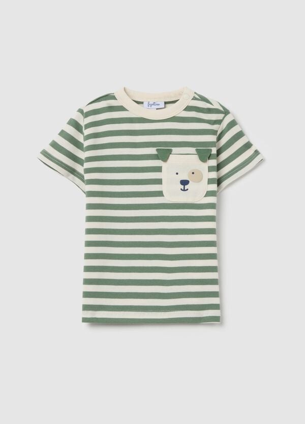 Ovs T-shirt in cotone a righe con tasca e cagnolino