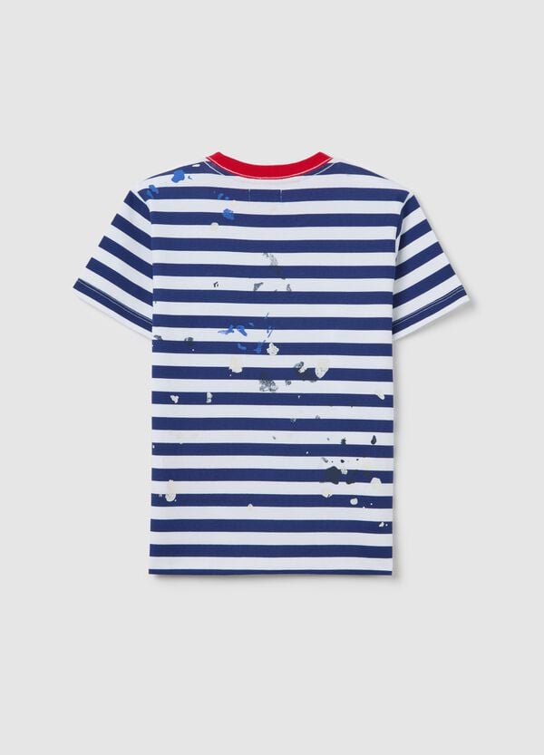 Ovs T-shirt In Cotone A Righe Stampa Macchie Di Vernice