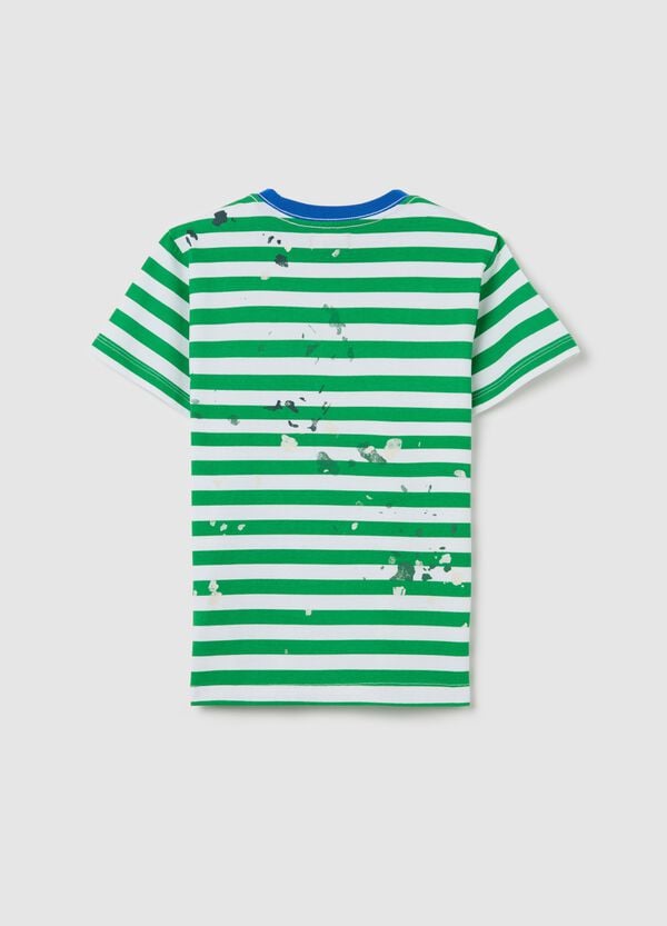 Ovs T-shirt In Cotone A Righe Stampa Macchie Di Vernice