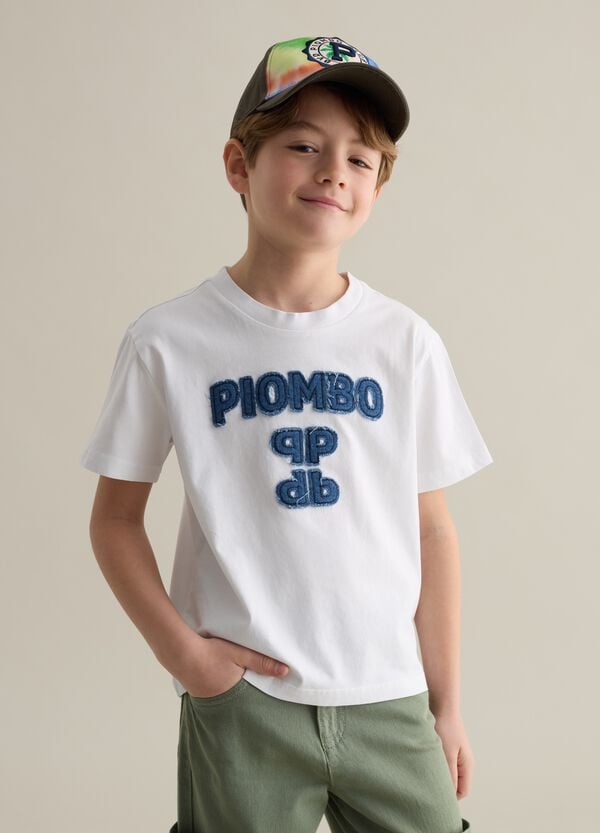 Ovs T-shirt in cotone con applicazione logo in denim