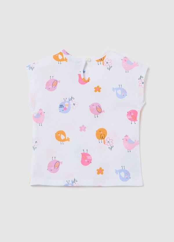 Ovs T-shirt In Cotone Con Stampa Fiori E Uccellini Bianco
