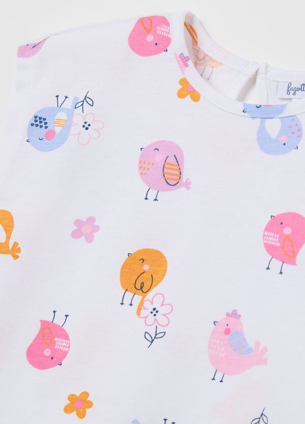 Ovs T-shirt In Cotone Con Stampa Fiori E Uccellini Bianco